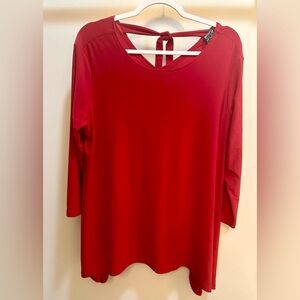 Clara Sun Woo Red Silky Tie Back Tunic Top Size 1X